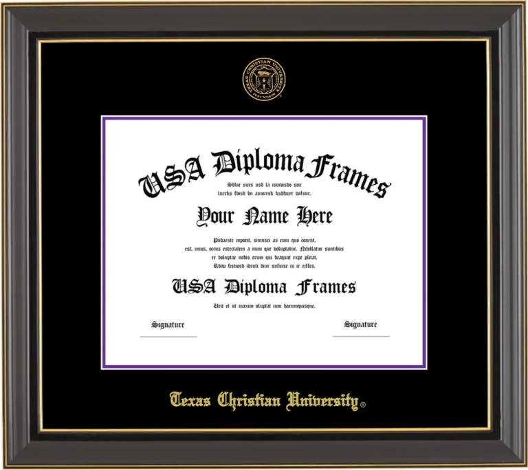 Texas Christian University Diploma Frame – Black Gold Trim – Black/Purple Mat