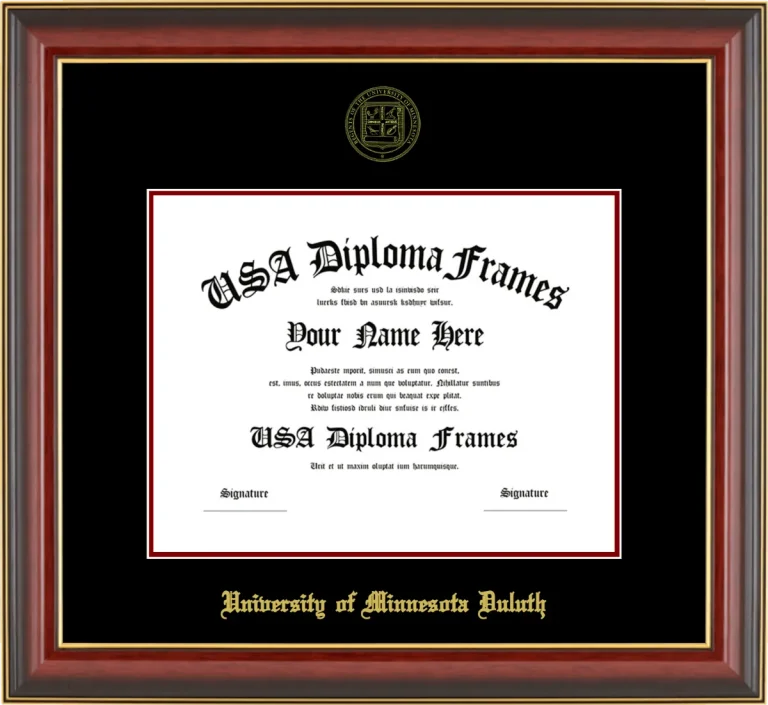 University of Minnesota Duluth Diploma Frame – Cherry Gold Trim – Black/Maroon Mat