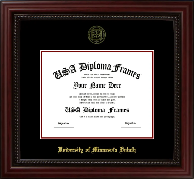 University of Minnesota Duluth Diploma Frame – Cherry Rope – Black/Maroon Mat